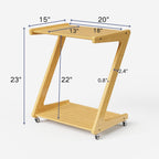 ZIYOO Z-Shaped End Table with Wheels, Natural Bamboo Couch Side Table that Slides Under Sofa/Bed, Mobile Snack Table for Living Room, Bedroom, Small Spaces