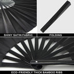 13" Large Rave Fan Bamboo, Folding Clack Hand Fans Foldable for Men Women, Boots on the Ground Poping Fan for EDM Festival Line Dance Decoration, (Black2, Large 13")