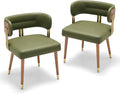 ARTPLAN Walnut Leather Dining Chairs Set of 2 - Modern Kitchen Chairs with High-Resilience Foam Cushion and Stainless Steel Frame for Dining Room, Easy Assembly,Advocado Green