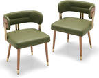 ARTPLAN Walnut Leather Dining Chairs Set of 2 - Modern Kitchen Chairs with High-Resilience Foam Cushion and Stainless Steel Frame for Dining Room, Easy Assembly,Advocado Green