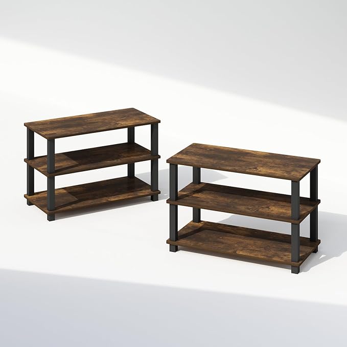 Furinno Turn-S-Tube 3-Tier Multipurpose Stackable Standing Shelves, Amber Pine/Black, Set of 2