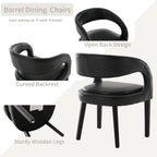 Shunzhi Black PU Leather Dining Chairs Set of 4, Modern Upholstered Dining Room Chairs, Barrel Kitchen Chairs with Arms/Open Back, Comfy Accent Side Chairs for Bedroom/Living Room