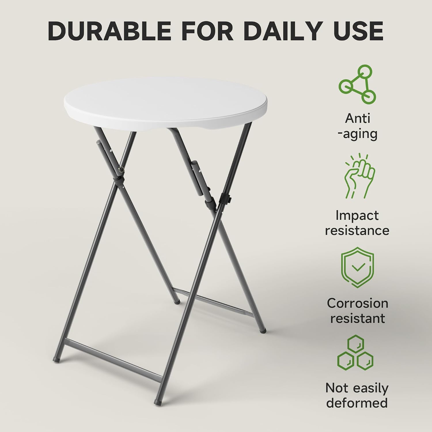 32" Round Folding Cocktail Table - HDPE Matrial Top with Steel Frame, Stable & Easy to Clean - High Top Table for Parties, Patio, Events, 4 Pack, White