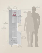 VASAGLE Tall Storage Cabinet with Lights, Slim Freestanding Cabinet with Adjustable Shelves, for Small Spaces, Bathroom, Living Room, Modern, 11.8 Inches Wide, Cloud White UBBC566W02V1