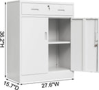 Wanfu Metal Storage Cabinet, Locking Cabinet with 1 Drawer and Adjustable Shelf, 36" H x 28" W x 16" D Steel Storage Cabinet for Office, Garage, Home-White
