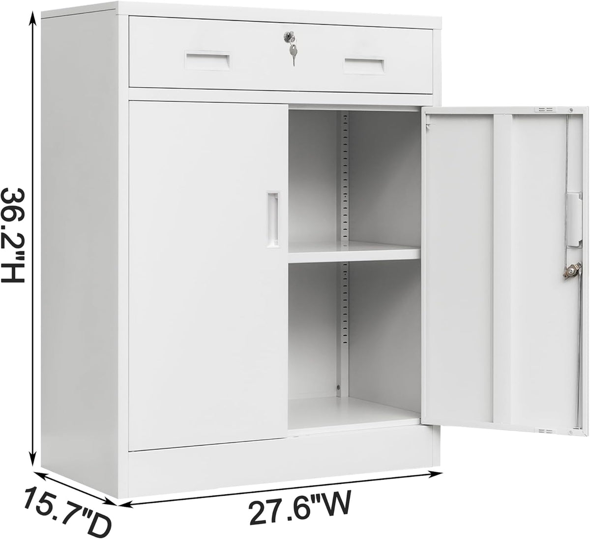 Wanfu Metal Storage Cabinet, Locking Cabinet with 1 Drawer and Adjustable Shelf, 36" H x 28" W x 16" D Steel Storage Cabinet for Office, Garage, Home-White