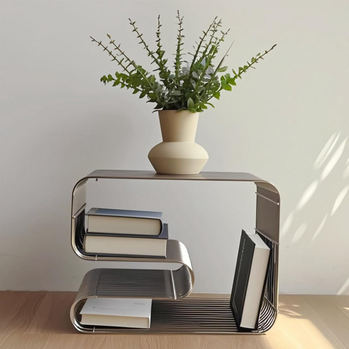Metal Side Table, Metal End Table with Magazine Rack,Sofa Bedside Table for Small Space, Modern Nightstand with Storage Shelf for Living Room Bedroom(13x13x17inch), Silver