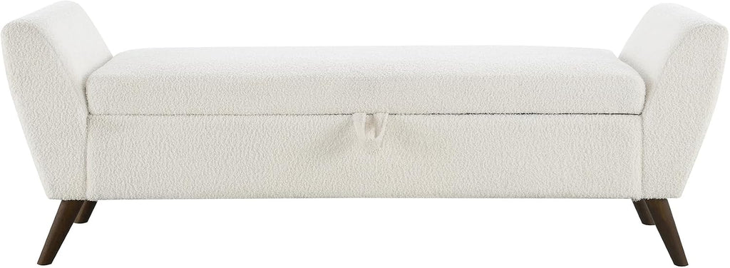 GDFStudio 60" Storage Bench with Seat & Hidden Storage, Teddy Fabric Upholstered Entryway Bedroom Bench, Solid Wood Frame, Rubber Wood Legs, Foam Cushion Seat, Cream