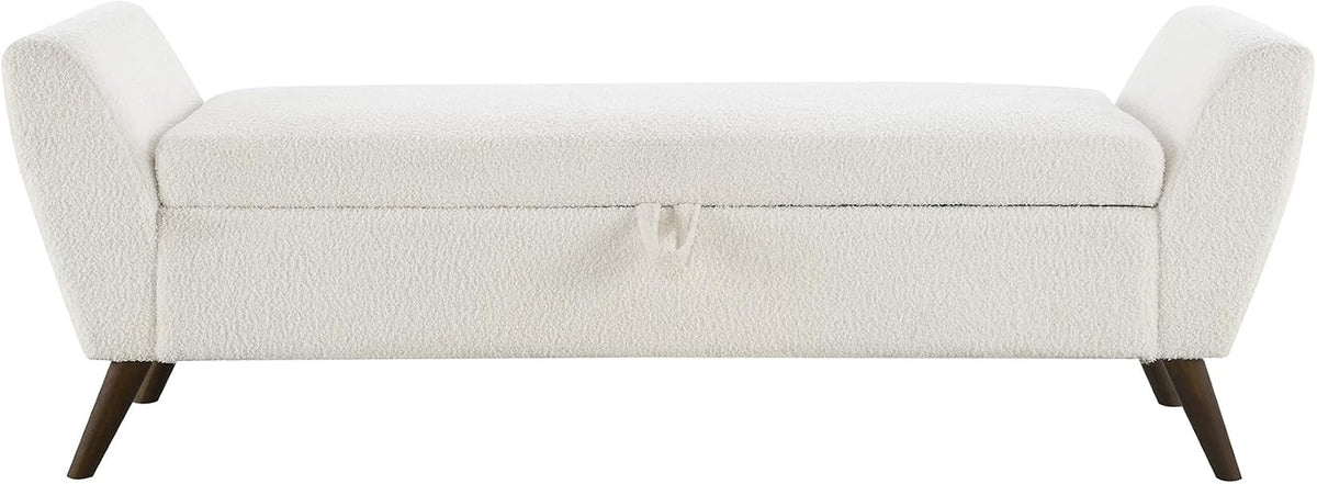 GDFStudio 60" Storage Bench with Seat & Hidden Storage, Teddy Fabric Upholstered Entryway Bedroom Bench, Solid Wood Frame, Rubber Wood Legs, Foam Cushion Seat, Cream