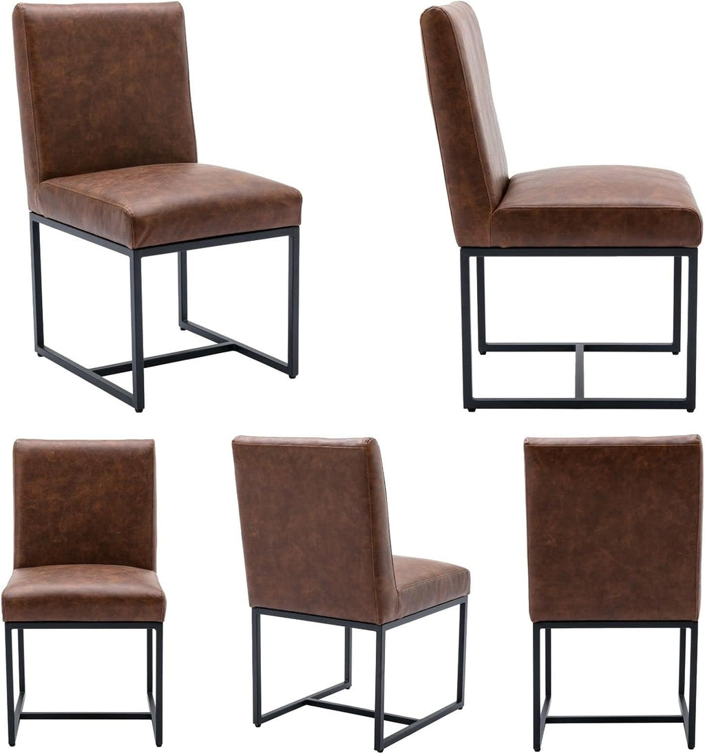 BESTANO Modern Dining Chairs Set of 4, Brown PU Leather Upholstered Kitchen & Dining Room Chairs with Black Metal Frame Armless Mid Century Side Kitchen Chair Sillas De Comedor