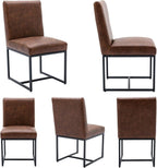 BESTANO Modern Dining Chairs Set of 4, Brown PU Leather Upholstered Kitchen & Dining Room Chairs with Black Metal Frame Armless Mid Century Side Kitchen Chair Sillas De Comedor