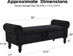 55" Storage Ottoman Bench, Corduroy End of Bed Bench for Bedroom, Black | Upholstered Entryway Bench with Seating, Solid Wood Legs, Rolled Arm, for Bedroom Living Room Window Hallway, up to 285 lbs