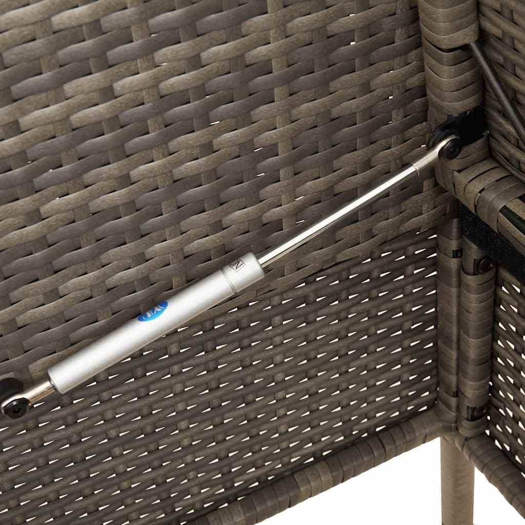 Gray Poly Rattan Outdoor Storage Bench with Cushion, Patio Seating with Waterproof Storage Bag for Cushions and Towels