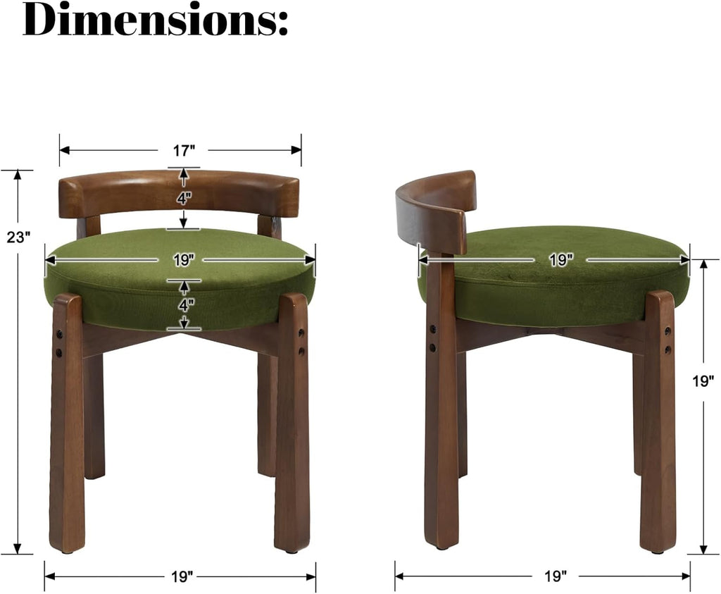 DUOMAY Velvet Vanity Stool with Low Back, Upholstered Round Makeup Stool, Cute Solid Wood Legs Footrest Ottoman for Bedroom, Dressing Table, Living Room (Green)