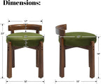 DUOMAY Velvet Vanity Stool with Low Back, Upholstered Round Makeup Stool, Cute Solid Wood Legs Footrest Ottoman for Bedroom, Dressing Table, Living Room (Green)