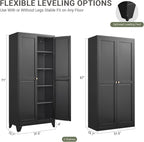 71" Metal Kitchen Storage Cabinet with Doors, Freestanding Steel Pantry Cabinet, 4 Adjustable Shelves, for Dining Room, Black
