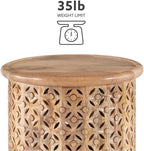 MAKLAINE Transitional Wood Hand Carved Side Table in Natural