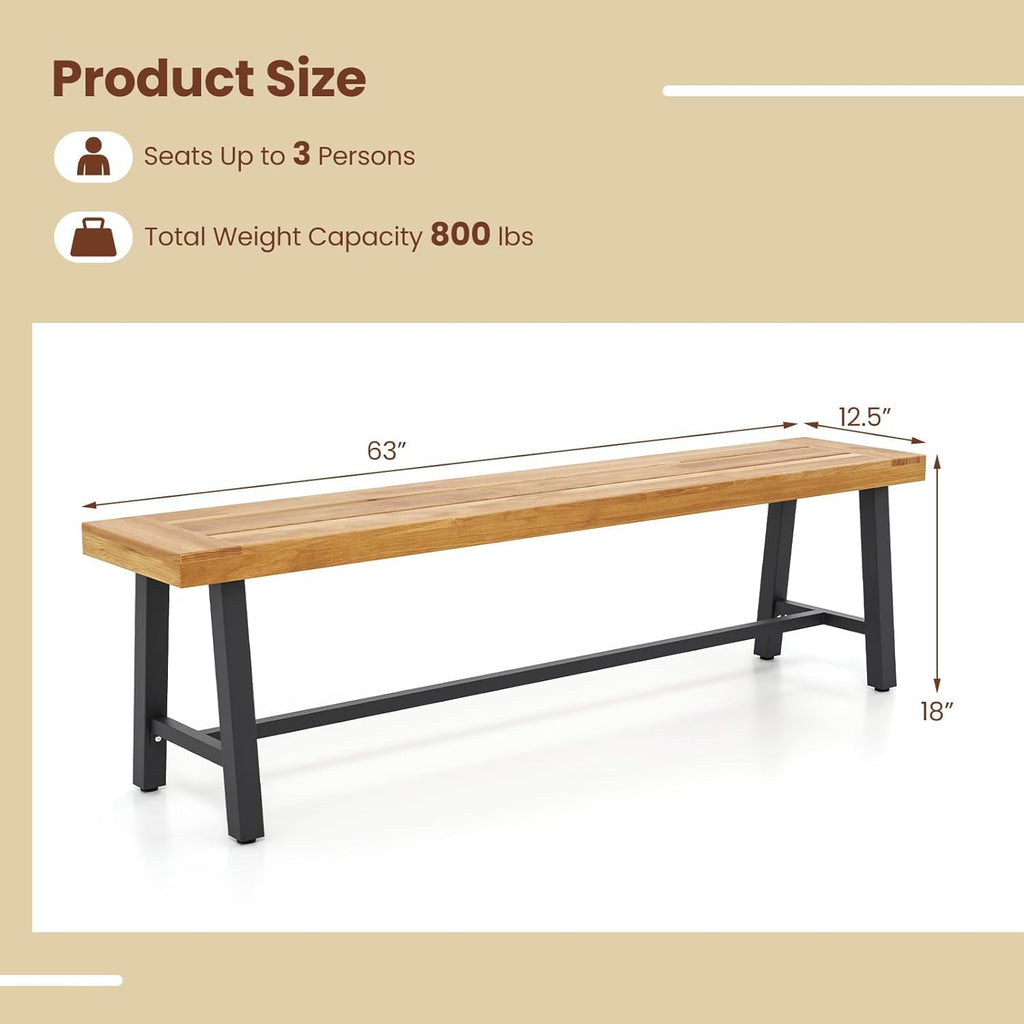 Byroce 63” Acacia Wood Entryway Bench, Rustic Dining Bench with 3-Person Thickened Seat & 800 LBS Heavy-Duty Metal Frame, Farmhouse Indoor Shoe Bench Seat for Hallway, Bedroom & Living Room (1)