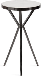 Kate and Laurel Gribben Modern Round Marble Side Table, 14 x 14 x 24, White and Gray Gunmetal, Tripod-Base Bedside Table for Display and Storage as a Bedroom Nightstand or Living Room Accent