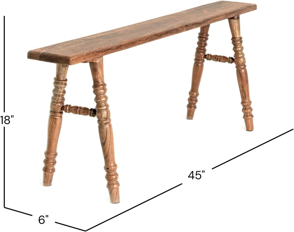 East at Main Skinny Wooden Bench for Entryway Hallway or End of Bed Handmade Solid Wood Bench with Turned Legs Farmhouse Rustic French Country and Modern Style