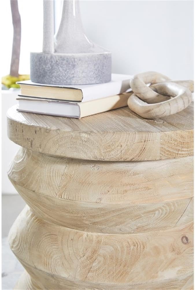 Pemberly Row Modern Transitional Accent Table, Smoke Gray Finish, Solid Reclaimed Pine Wood, Cylindrical Design, Compact 19.25"H x 16.5"W x 16.5"D, Ideal for Small Spaces and Versatile Decor Styles