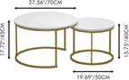 Nesting Coffee Table Set of 2, Round Tables with Marble Pattern MDF Top | Space-saving nested design, 120 LBS load capacity, luxury marble-look finish, gold metallic base, quick 10-min assembly