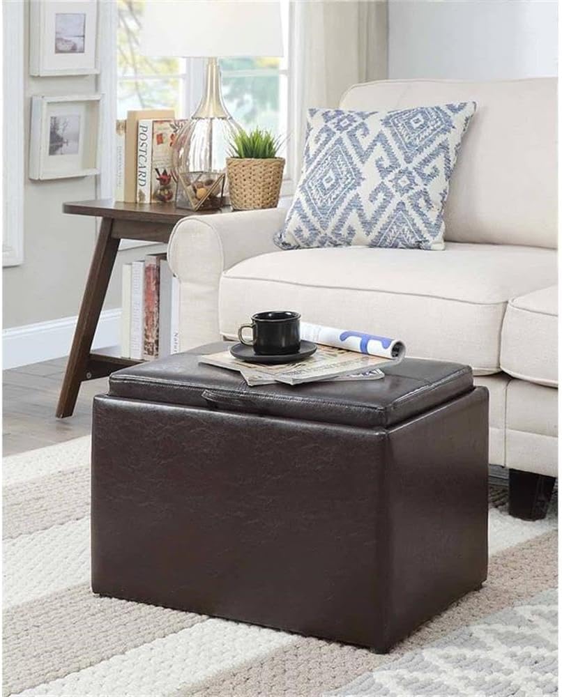 Convenience Concepts Designs4Comfort Accent Storage Ottoman 22.75" - Modern Foot Stool with Decorative Tray for Living Room, Dining Room, Office, Den, Espresso Faux Leather