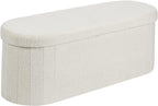 VEVOR Oval Storage Ottoman Bench, Foldable Teddy Fleece End of Bed Bench, Folding Upholstered Bed Ottoman Chest with Large Storage Space, Supports 660 lbs, for Living Room, Bedroom, Entryway, Beige
