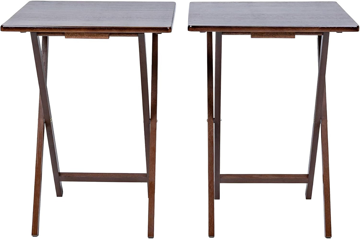 Modern Indoor Folding Tray Table Set of 2, Walnut Finish, Solid Rubberwood, 19 x 14.5 x 26 Inches, Lightweight & Easy to Move, Space-Saving Storage