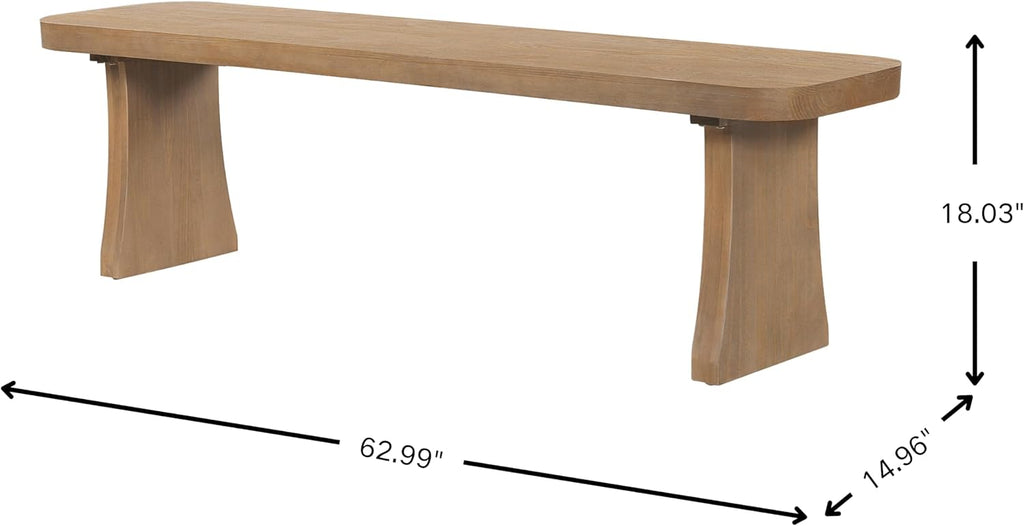 Merax 62.9" Solid Pine Dining Bench with Flared Legs – Rustic Wood Entryway & Dining Seating for 3 Adults, Heavy Duty 350lbs Capacity, Natural Finish for Farmhouse, Modern & Coastal Homes, Pine Wood