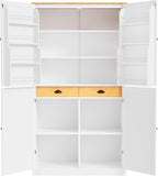 Litex 40.2" Wide Kitchen Pantry Cabinet, 71.3" Tall Freestanding Storage Cabinet with 2 Drawers, Adjustable Shelves & 8 Door Shelves, Large Farmhouse Kitchen Cupboard for Kitchen Dining Room (White)