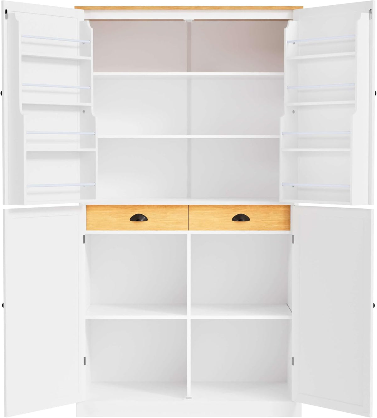 Litex 40.2" Wide Kitchen Pantry Cabinet, 71.3" Tall Freestanding Storage Cabinet with 2 Drawers, Adjustable Shelves & 8 Door Shelves, Large Farmhouse Kitchen Cupboard for Kitchen Dining Room (White)