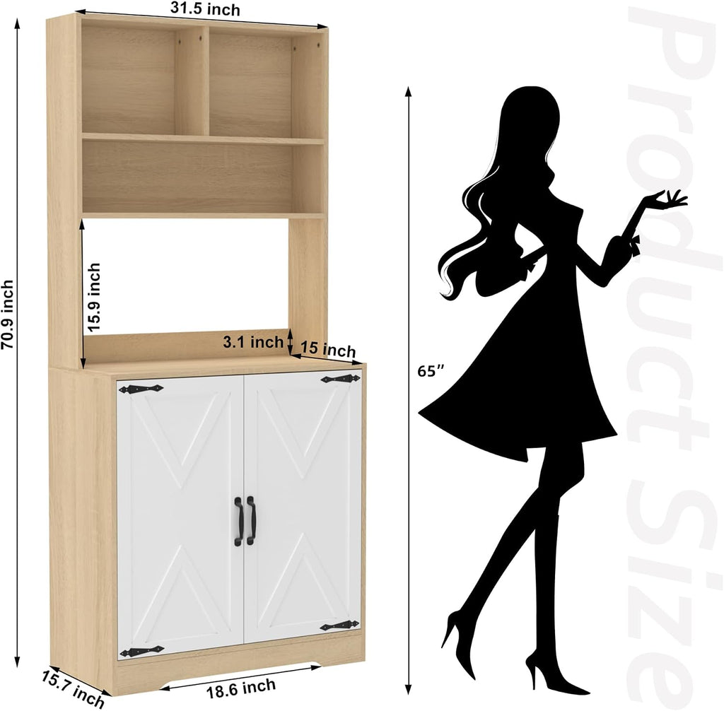 71" Tall Pantry Cabinet, Kitchen Cabinet with Microwave Stand & Storage Shelves, Farmhouse Kitchen Hutch Storage Cabinet with Doors, Buffet Cabinet Food Pantry Cupboard for Kitchen, Dining Room