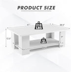 Tangkula 2-Tier Coffee Table, Modern Rectangular Center Cocktail Table with 5 Support Legs, Wooden Accent Living Room Furniture, Small Coffee Table for Small Spaces, Easy Assembly (White)
