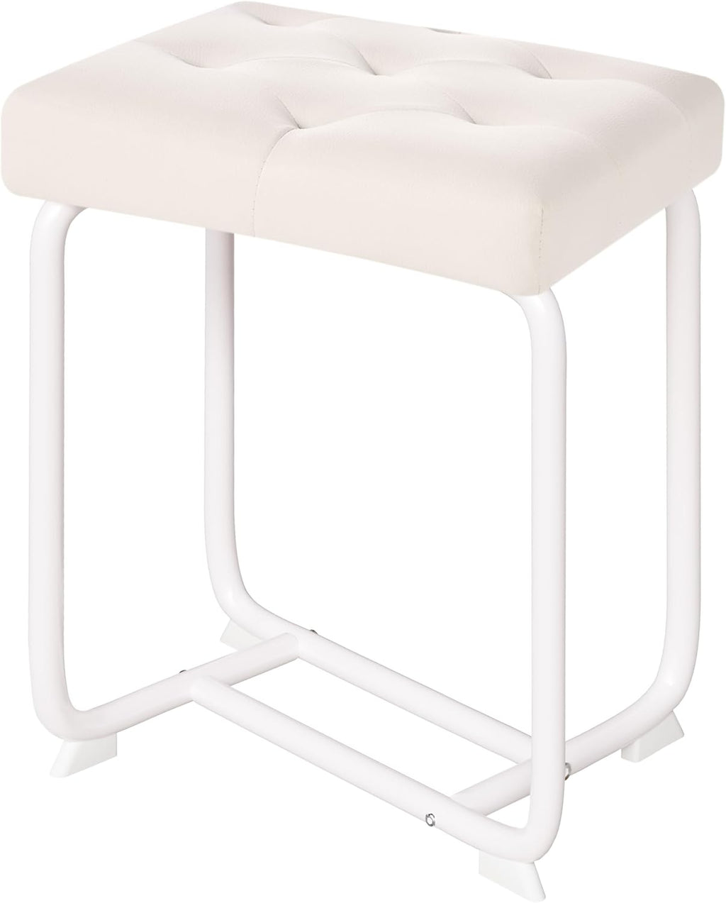 BEWISHOME White Vanity Stool Small Chair for Vanity KFD01W | Leather Makeup Vanity Chairs with Thick Padded Seat, Sturdy Reinforced Frame for Bathroom KFD01W