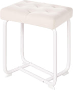 BEWISHOME White Vanity Stool Small Chair for Vanity KFD01W | Leather Makeup Vanity Chairs with Thick Padded Seat, Sturdy Reinforced Frame for Bathroom KFD01W