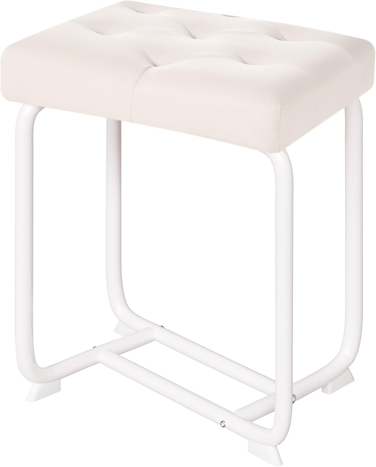BEWISHOME White Vanity Stool Small Chair for Vanity KFD01W | Leather Makeup Vanity Chairs with Thick Padded Seat, Sturdy Reinforced Frame for Bathroom KFD01W