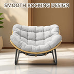 Papasan Rocking Chair with Comfy Thick Cushion, Oversized Outdoor Rocking Chair with Steel Frame, Wicker Rattan Lounge Rocker, Indoor Outdoor Egg Chair for Patio, Balcony, Living Room, Gray