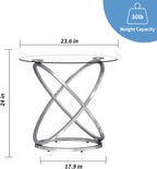 OIOG Glass Round End Table, Modern Contemporary Side Table for Small Space with Tempered Glass Tabletop for Living Room, Chrome Finish