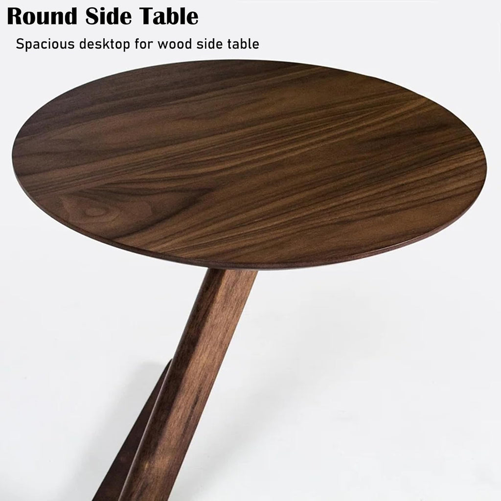 YUNMUAIR-C-Shaped Solid Wood End Table,Small Round Side Table for Couch,Space-Saving Sofa Table Slide Under Couch for TV Dinner, Laptop Side Over Wood Table for Living Room Bedroom