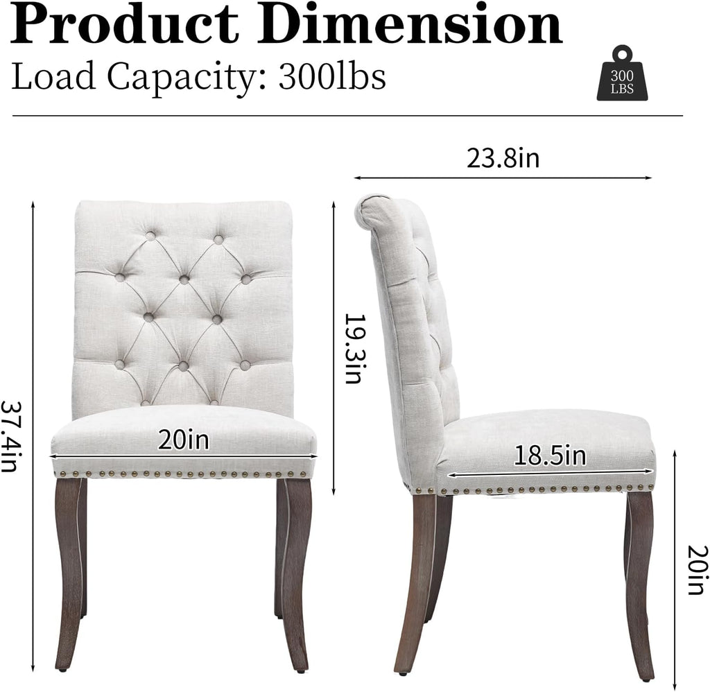 Modern Dining Chairs Set of 6, Upholstered Accent Parsons Dinning Chairs with Tufted Back and Solid Wood Legs, Comfortable Chenille Fabric Kitchen Chairs for Dining Room/Kitchen, Beige