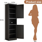 Tokawa 67” Tall Slim Storage Cabinet, 12 Inch Deep x 16 Inch Wide Metal Pantry with Open Middle Shelf, Narrow Kitchen Utility Cabinet with Gold Handles, Black