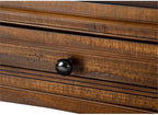 BOWERY HILL Traditional Rectangular End Table, Toasted Nutmeg Finish, 24" H x 20" W x 26" D, Solid Wood with 1 Drawer and Fixed Bottom Shelf, Aged Bronze Hardware, Living Room or Bedroom Side Table