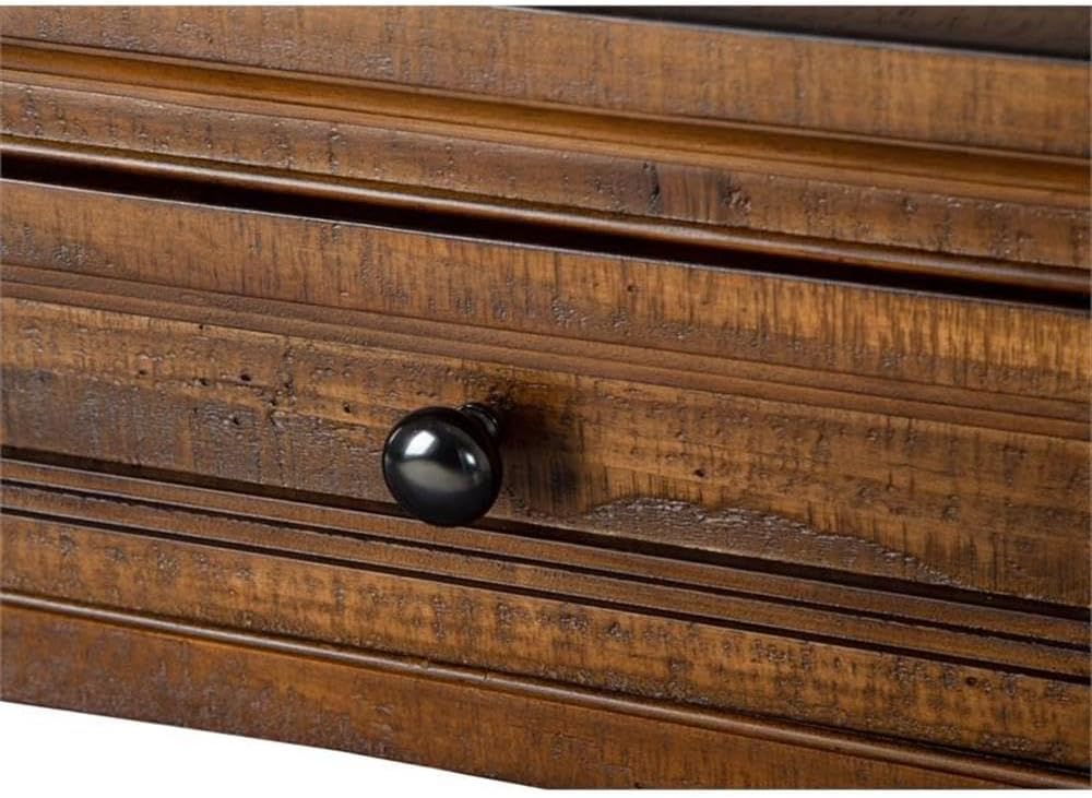 BOWERY HILL Traditional Rectangular End Table, Toasted Nutmeg Finish, 24" H x 20" W x 26" D, Solid Wood with 1 Drawer and Fixed Bottom Shelf, Aged Bronze Hardware, Living Room or Bedroom Side Table