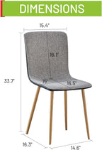 FurnitureR Dining Chairs Set of 4, Fabric Cushion Side Chairs Mid-Back with PU Back and Oak Metal Legs for Kitchen, Dining Room, or Living Area, Grey/Black