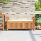 Wooden Garden Storage Bench 49.6" Solid Acacia Patio Storage Bench with Cushion, Outdoor with Curved Arms and Extra Seat Cushion