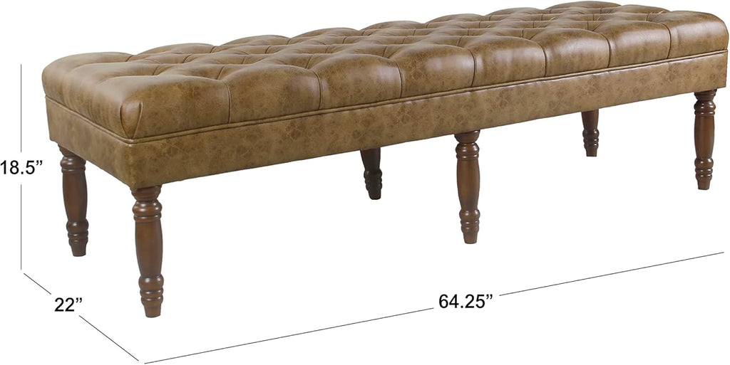 HomePop Tufted Decorative Bench, Light Brown Leather Large