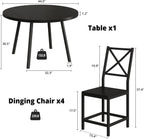 IRONCK Dining Table Set for 4, Round Kitchen Table and 4 Stool Chair for Dining Room, 44.5inch Drop Leaf Desk, Small Space Saving, Black