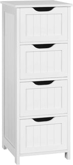 Yaheetech Bathroom Storage Cabinet, 12" W Slim 4-Drawer Design, White | Narrow Freestanding Organizer for Small Spaces, Beside Toilet or Vanity, Beadboard Tower, 32.5"H, P2 MDF, Water-resistant