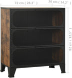 Rustic Brown Storage Cabinet 14.2 x 28.3 x 32.3 in Industrial Bathroom Organizer with 3 Doors Wall Mounted MDF & Metal Frame Compact Pantry or Living Room Cupboard